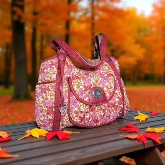 **SOLD**Brighton Vintage Floral Print Heart-Quilted Dual Strap Tote Dust Bag - Picture 2 of 13